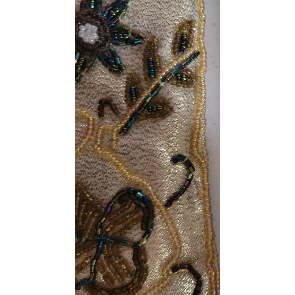 Vintage Evening Bag Gold Beaded Size S Hand Purse Clutch Flowers Dragon fly - Picture 4 of 6